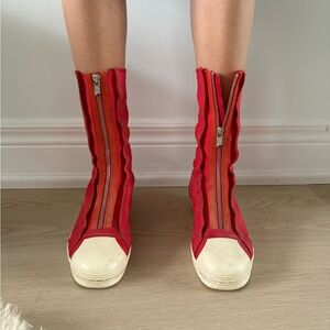 Y-3 Red High-Top Sneakers with Zipper